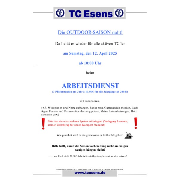 Frühjahrsarbeitsdienst 2025