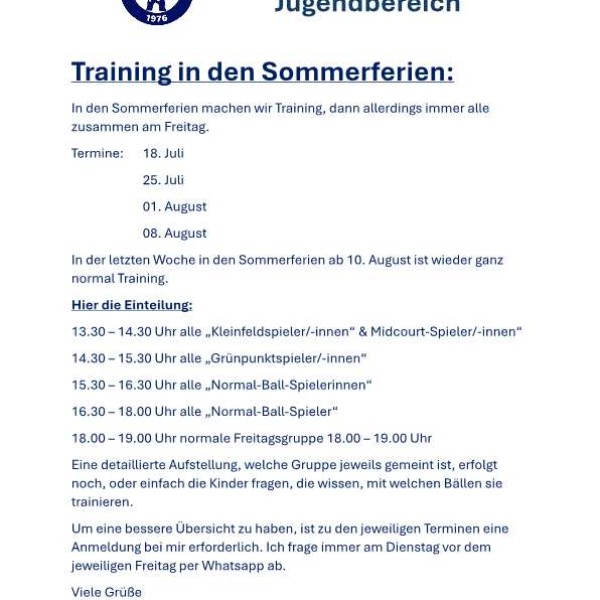 Training in den Sommerferien